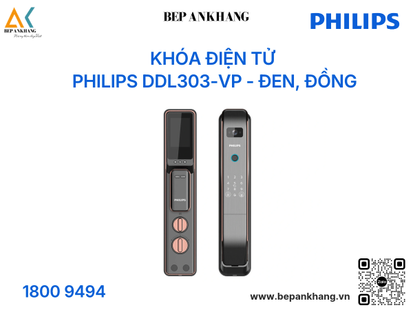 Khóa điện tử Philips DDL303-VP - Đen, Đồng